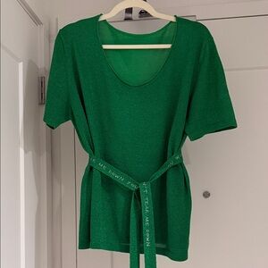 Vibrant Green Short Sleeve Women's Top with Belt